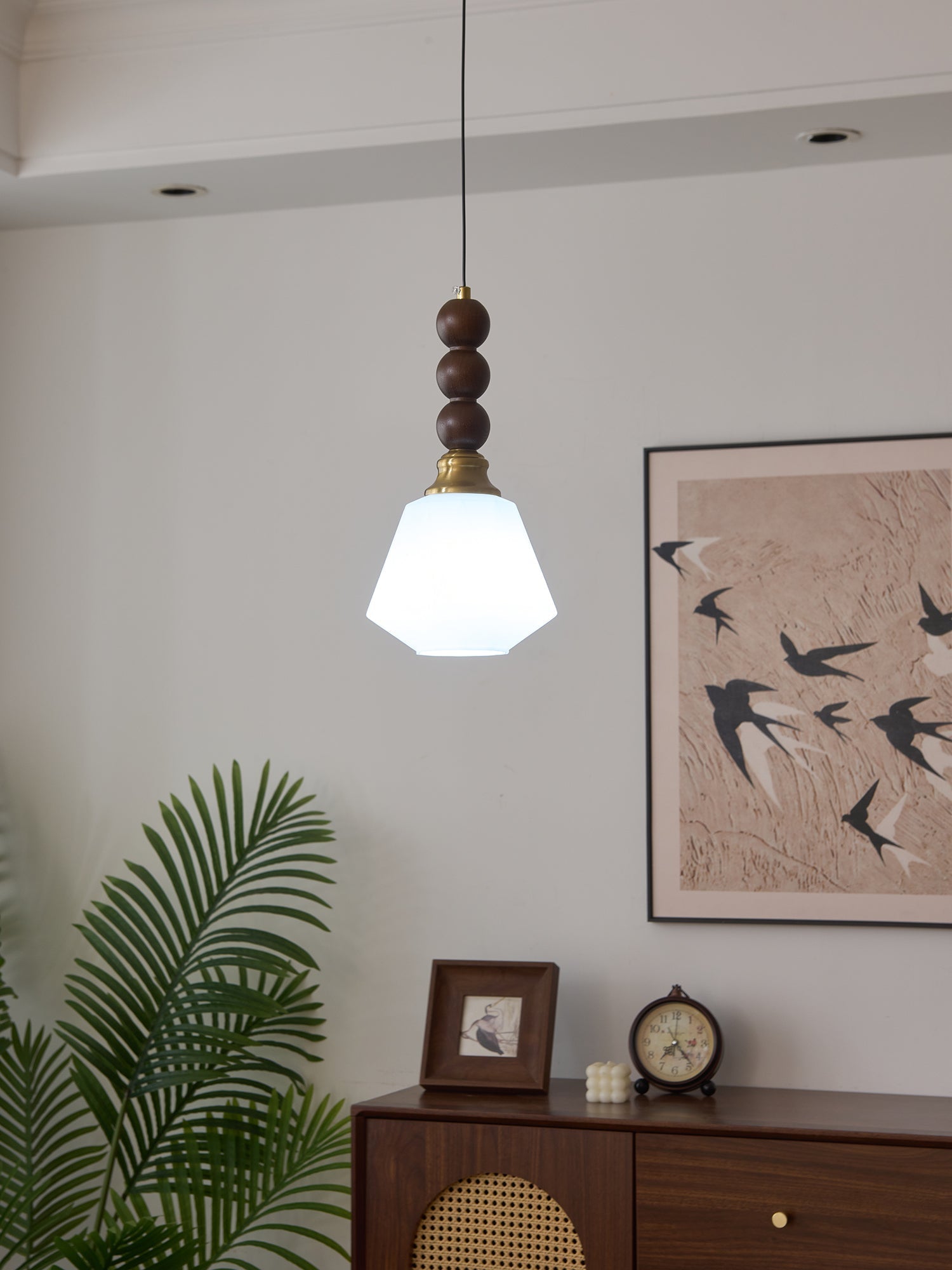Vothaila Traditional Elegance Vintage Glass Wood Pendant Light-Neutral Decor