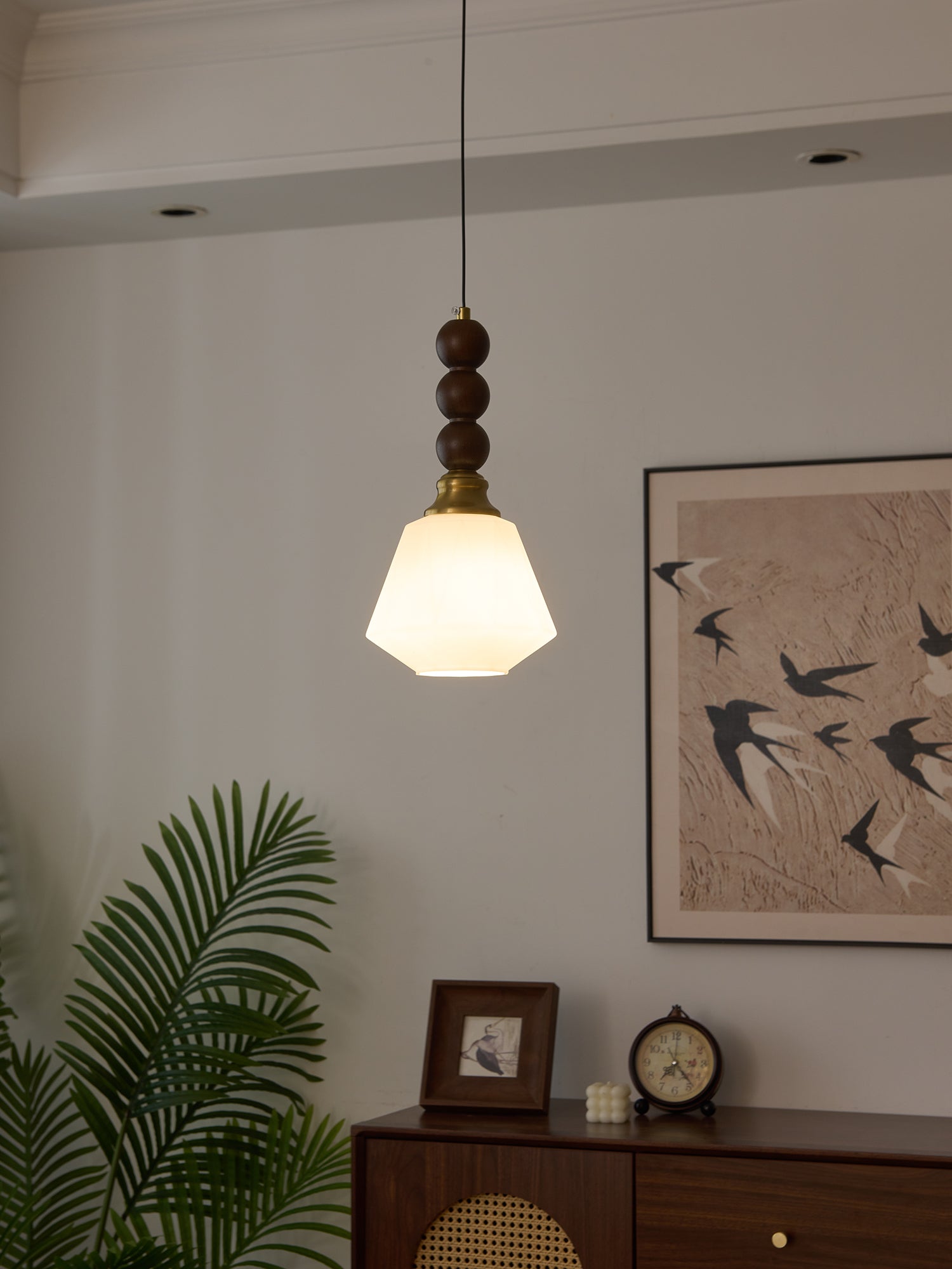 Vothaila Traditional Elegance Vintage Glass Wood Pendant Light-Neutral Decor