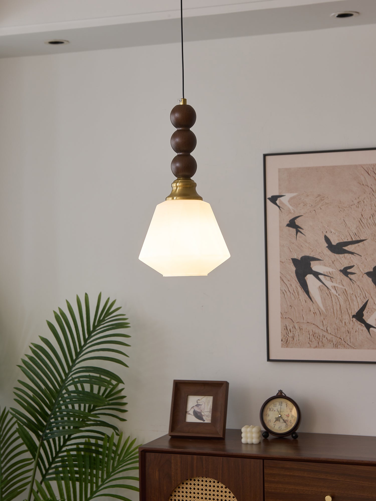 Vothaila Traditional Elegance Vintage Glass Wood Pendant Light-Neutral Decor