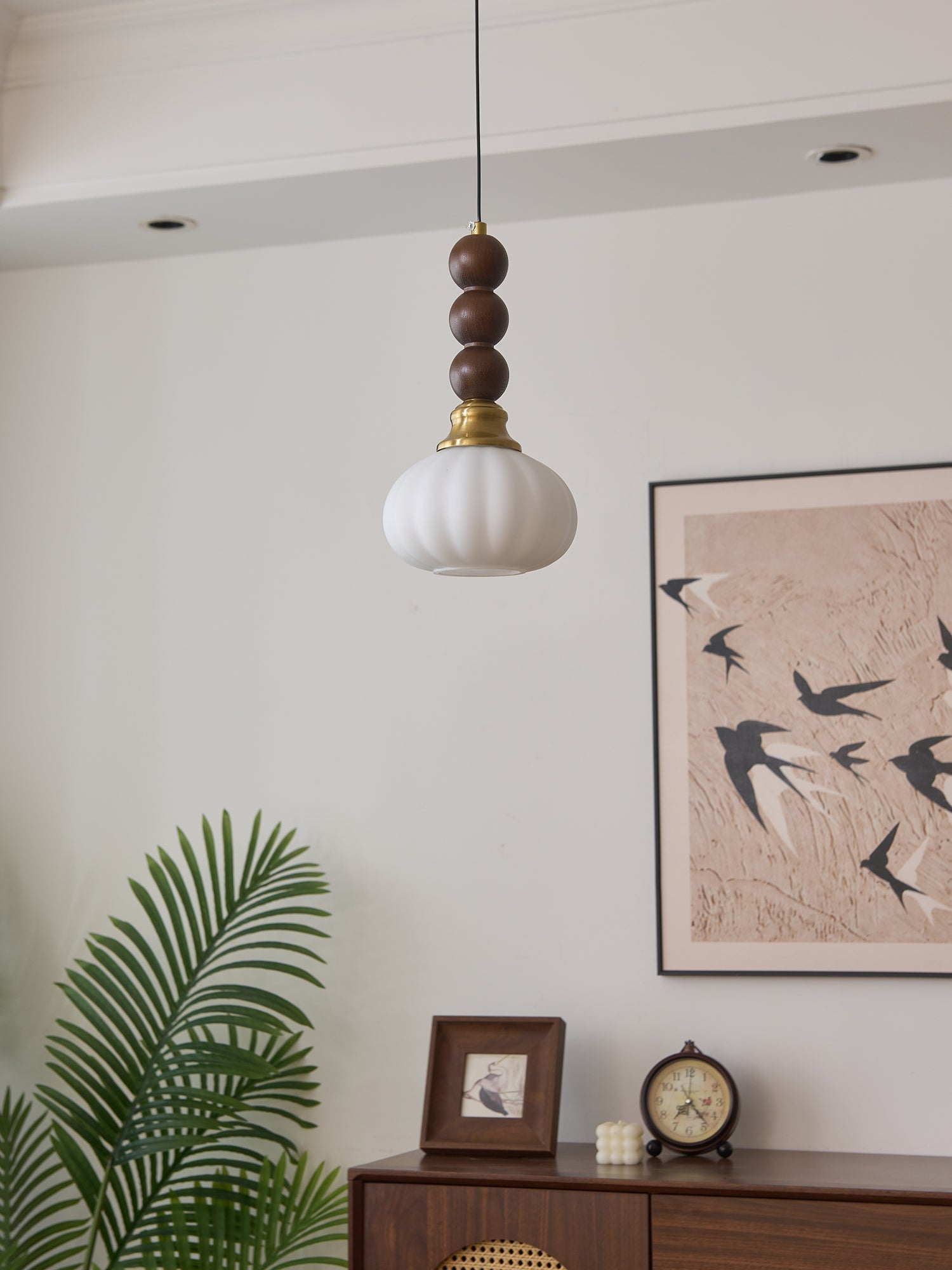 Vothaila Traditional Elegance Vintage Glass Wood Pendant Light-Neutral Decor