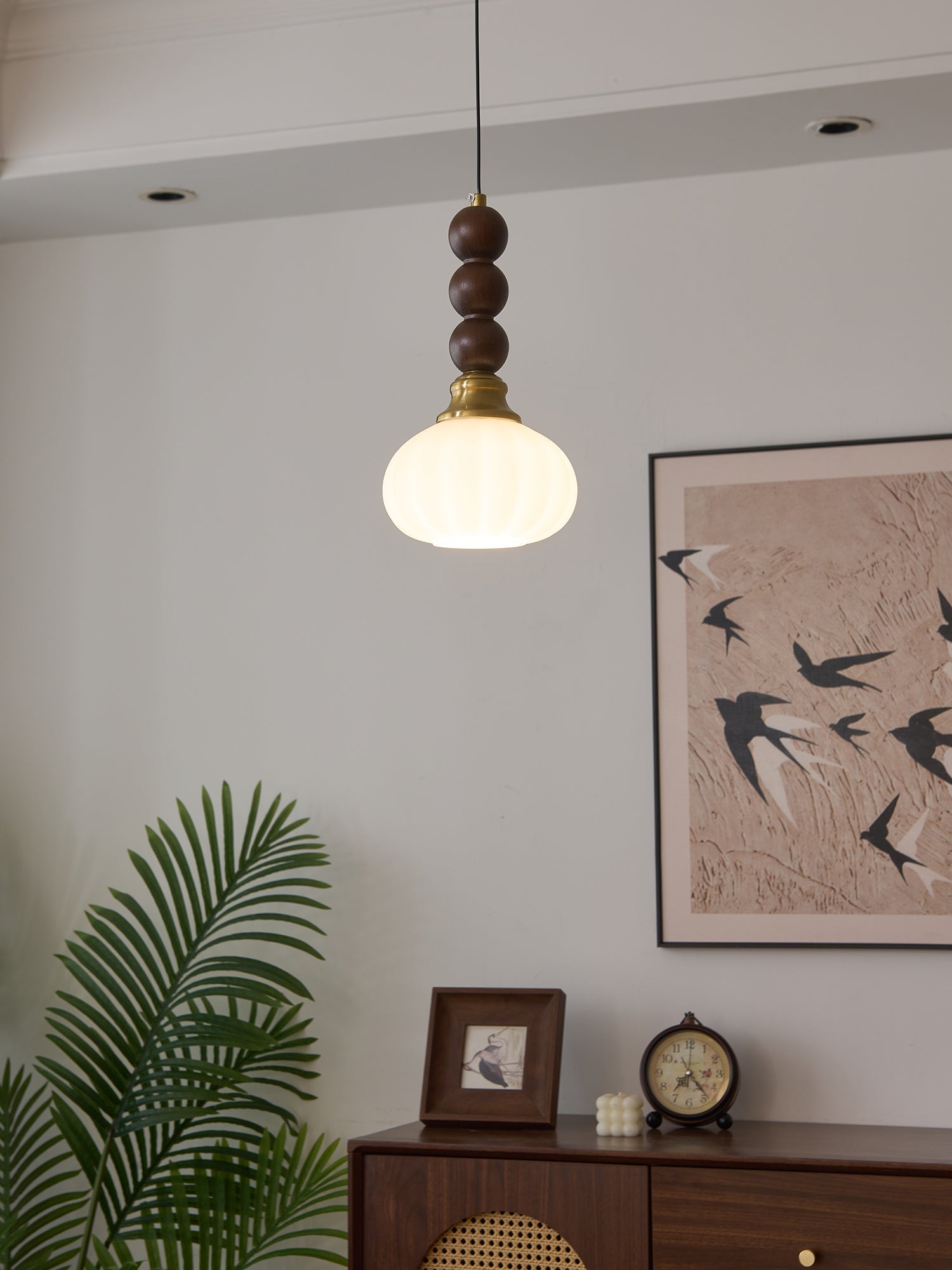 Vothaila Traditional Elegance Vintage Glass Wood Pendant Light-Neutral Decor