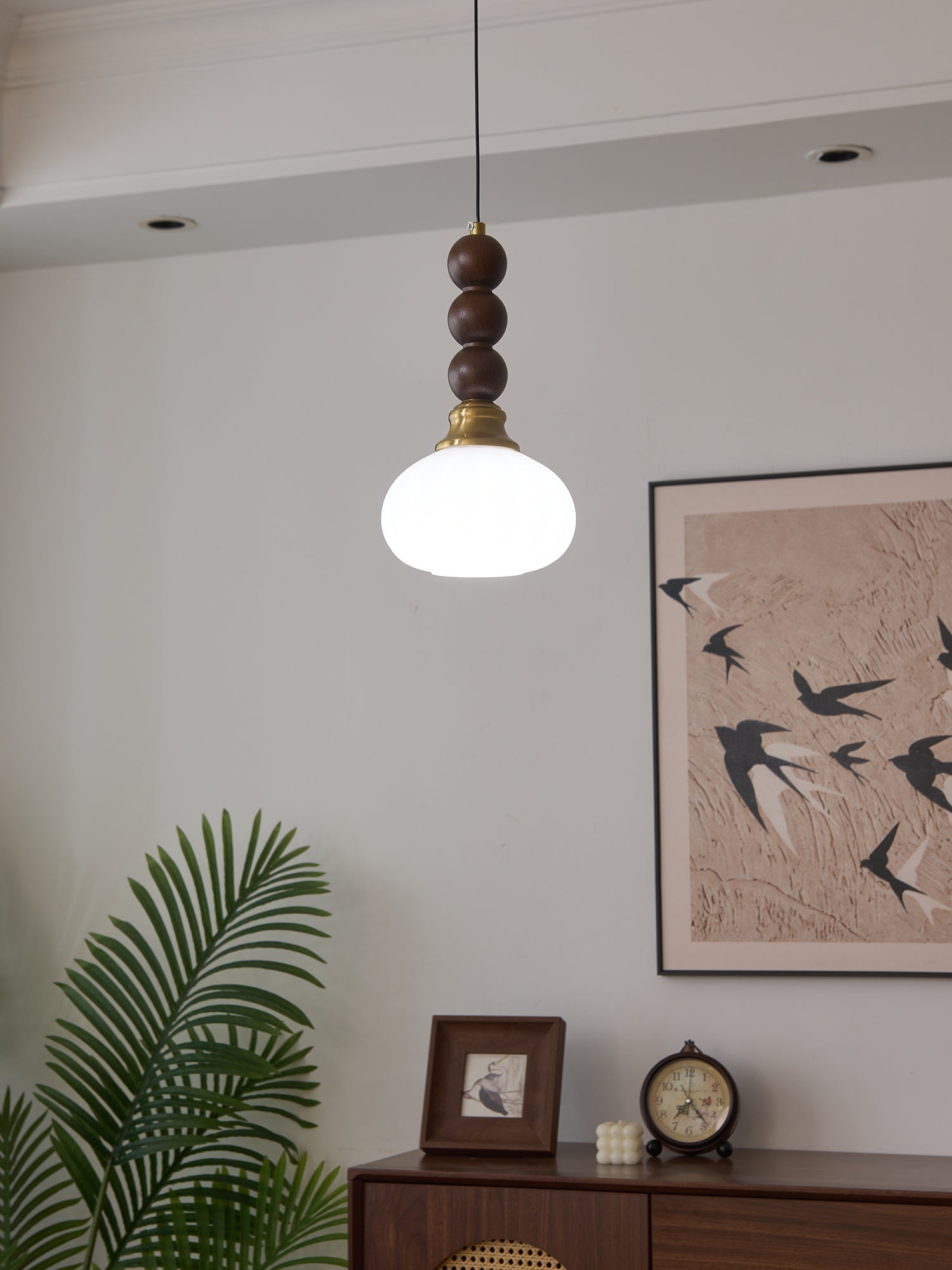 Vothaila Traditional Elegance Vintage Glass Wood Pendant Light-Neutral Decor