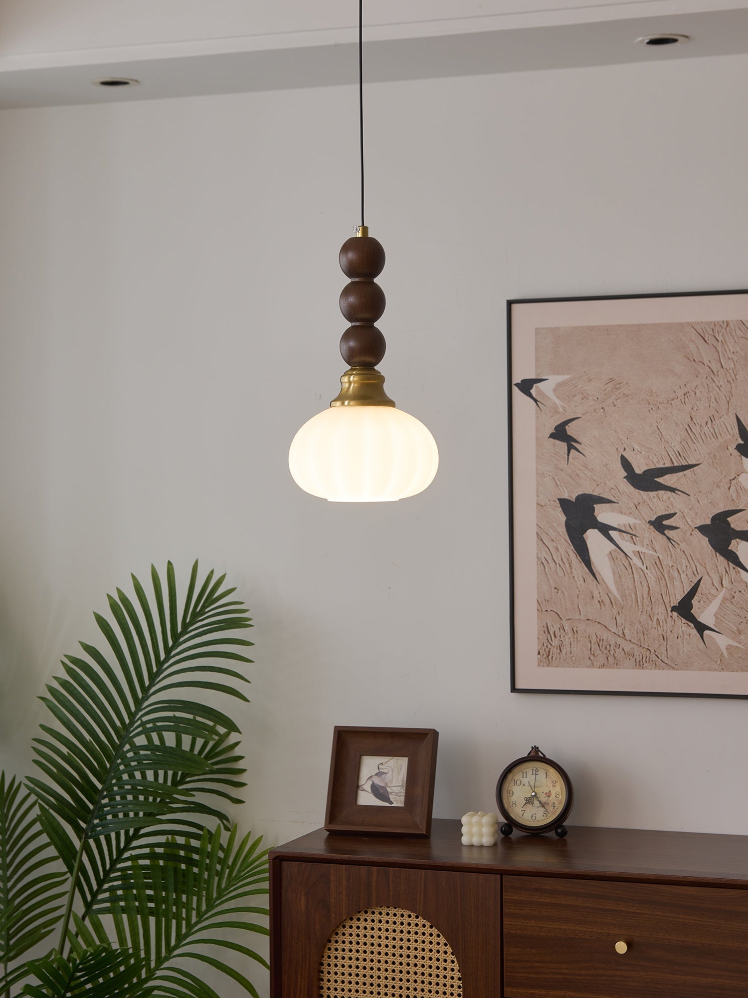 Vothaila Traditional Elegance Vintage Glass Wood Pendant Light-Neutral Decor