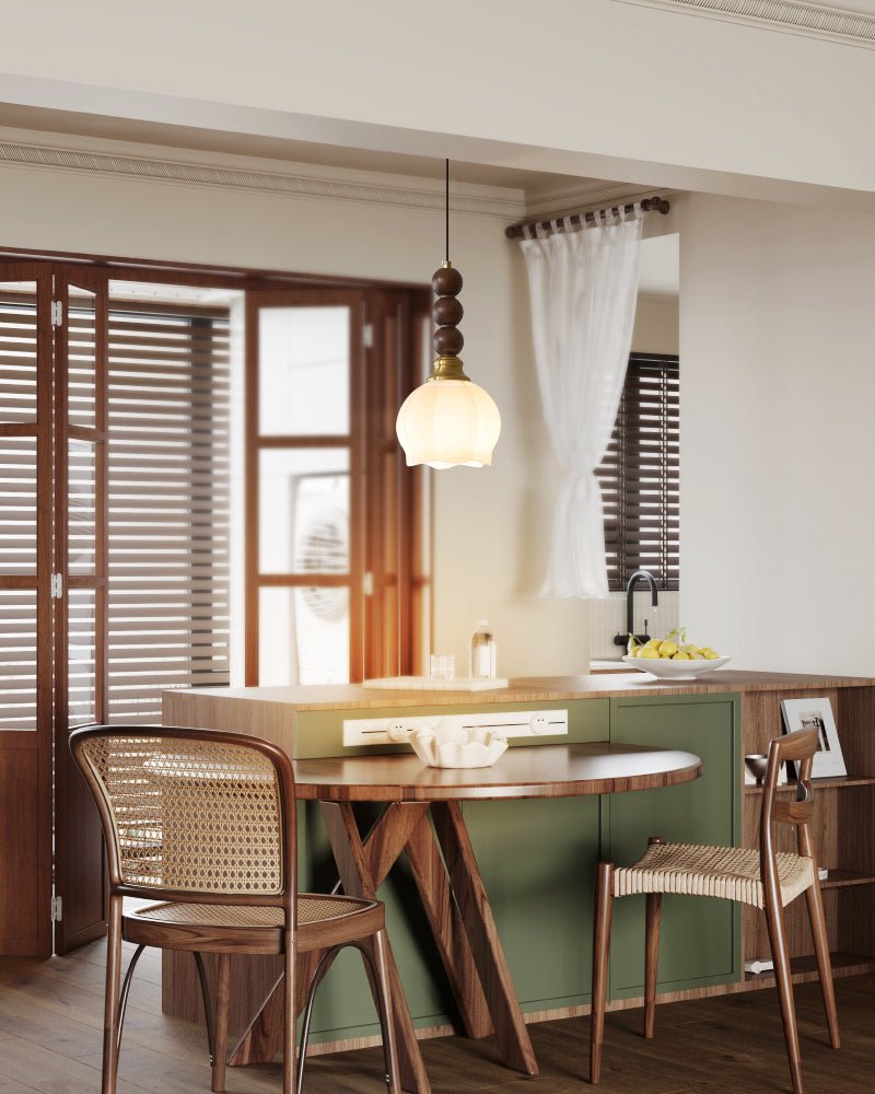 Vothaila Traditional Elegance Vintage Glass Wood Pendant Light-Neutral Decor