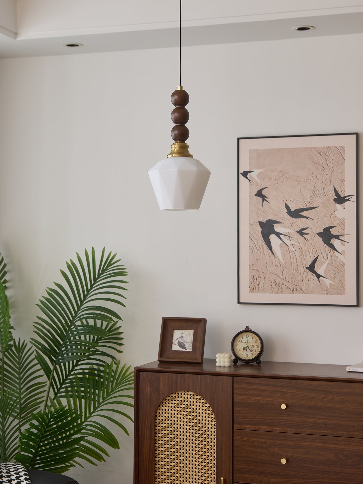 Vothaila Traditional Elegance Vintage Glass Wood Pendant Light-Neutral Decor