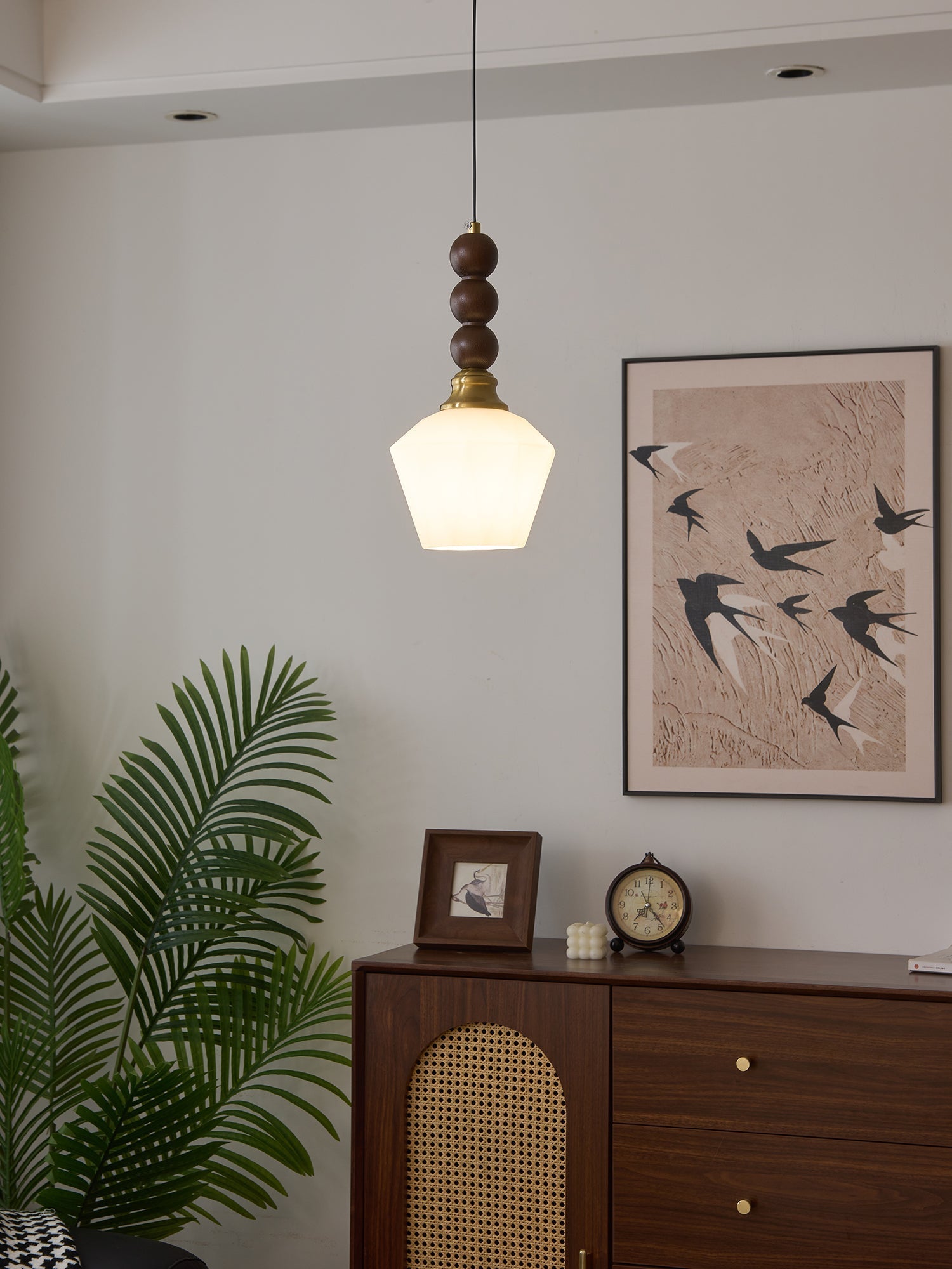 Vothaila Traditional Elegance Vintage Glass Wood Pendant Light-Neutral Decor