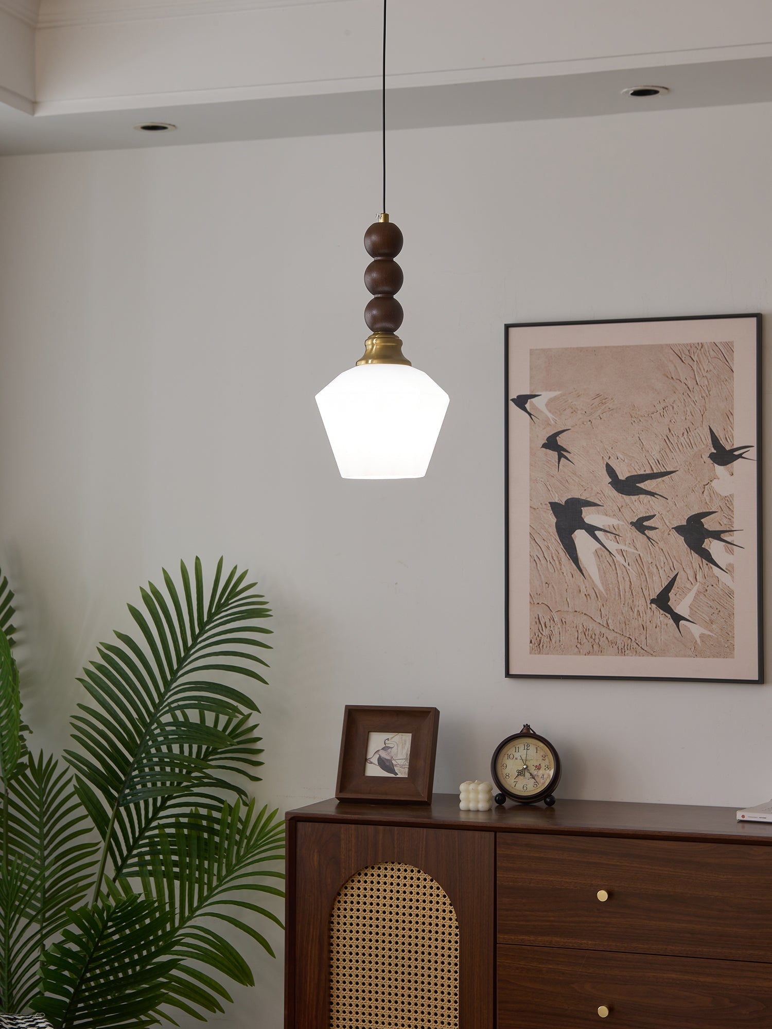 Vothaila Traditional Elegance Vintage Glass Wood Pendant Light-Neutral Decor