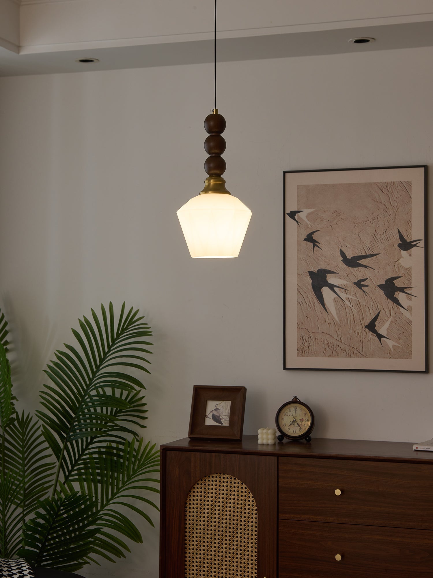 Vothaila Traditional Elegance Vintage Glass Wood Pendant Light-Neutral Decor