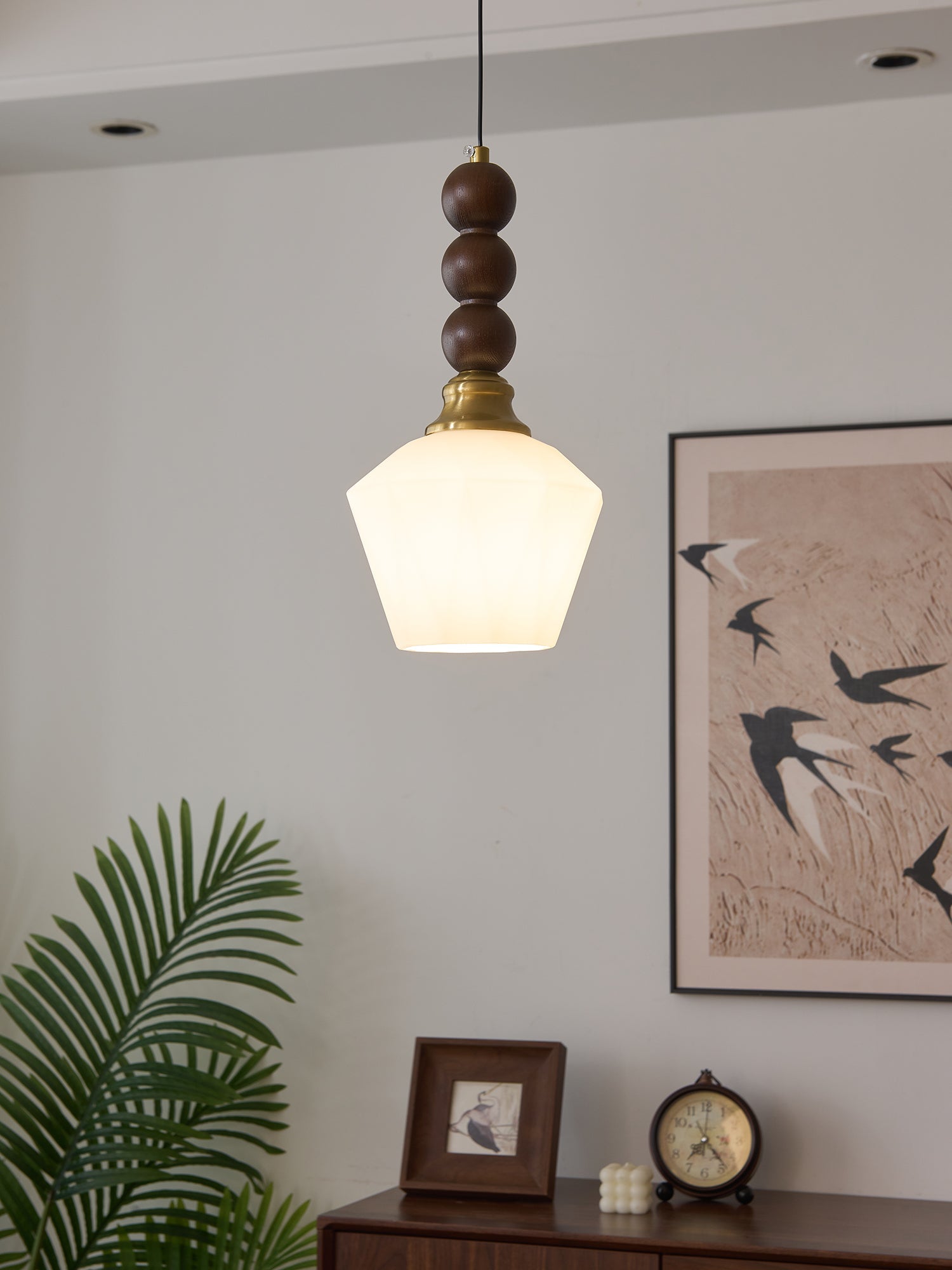 Vothaila Traditional Elegance Vintage Glass Wood Pendant Light-Neutral Decor