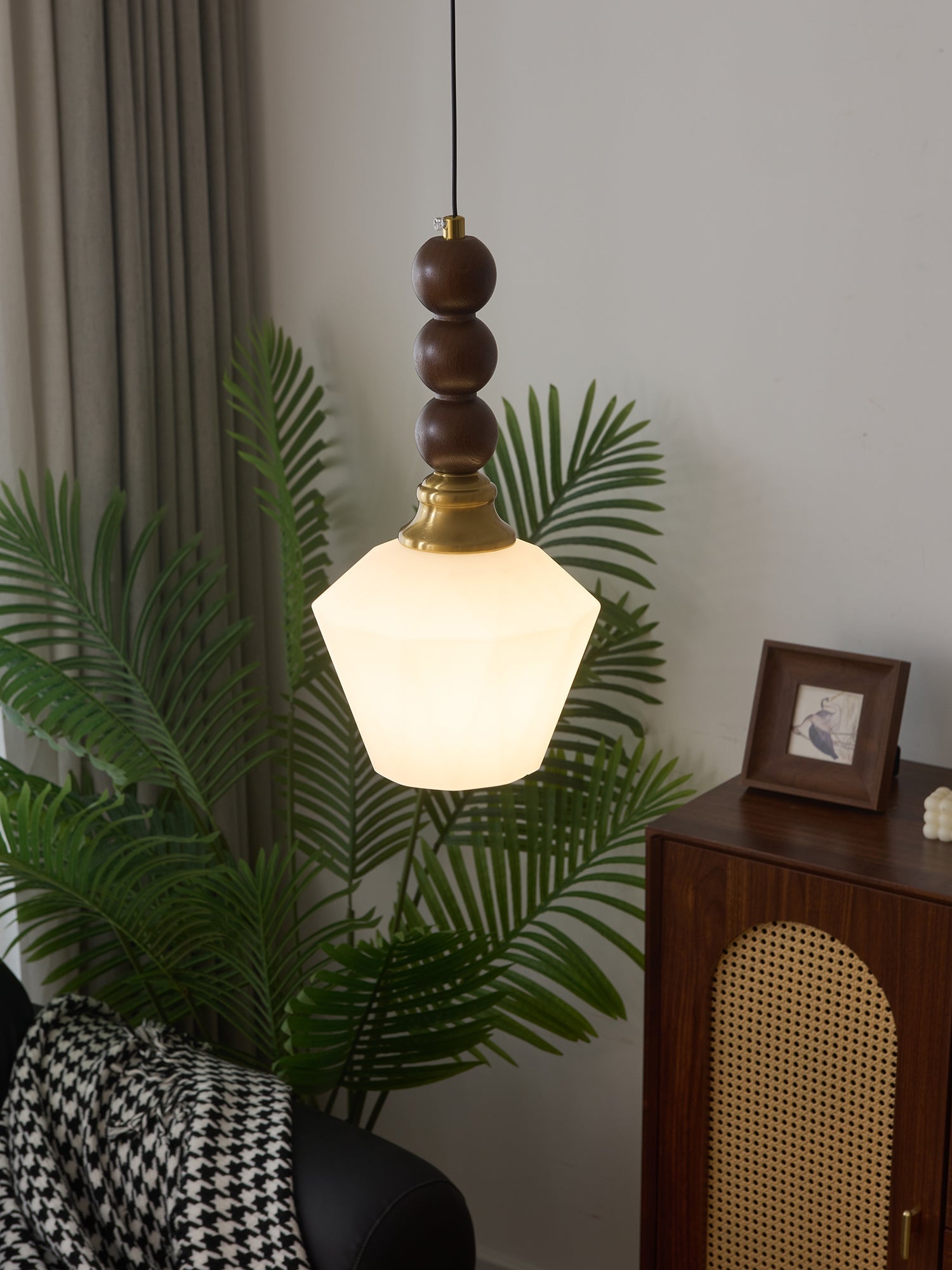 Vothaila Traditional Elegance Vintage Glass Wood Pendant Light-Neutral Decor