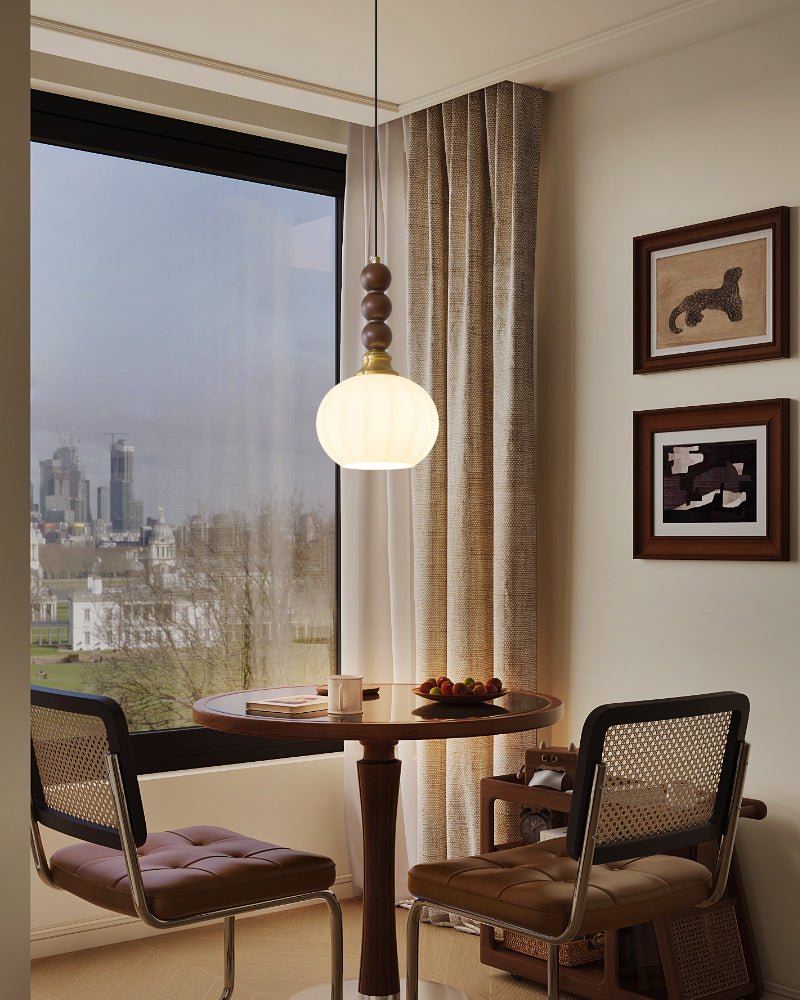 Vothaila Traditional Elegance Vintage Glass Wood Pendant Light-Neutral Decor