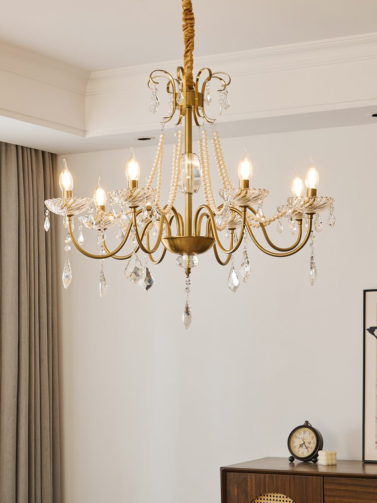Evaria Traditional Luxury Crystal Pearl Chandelier-Neutral Decor
