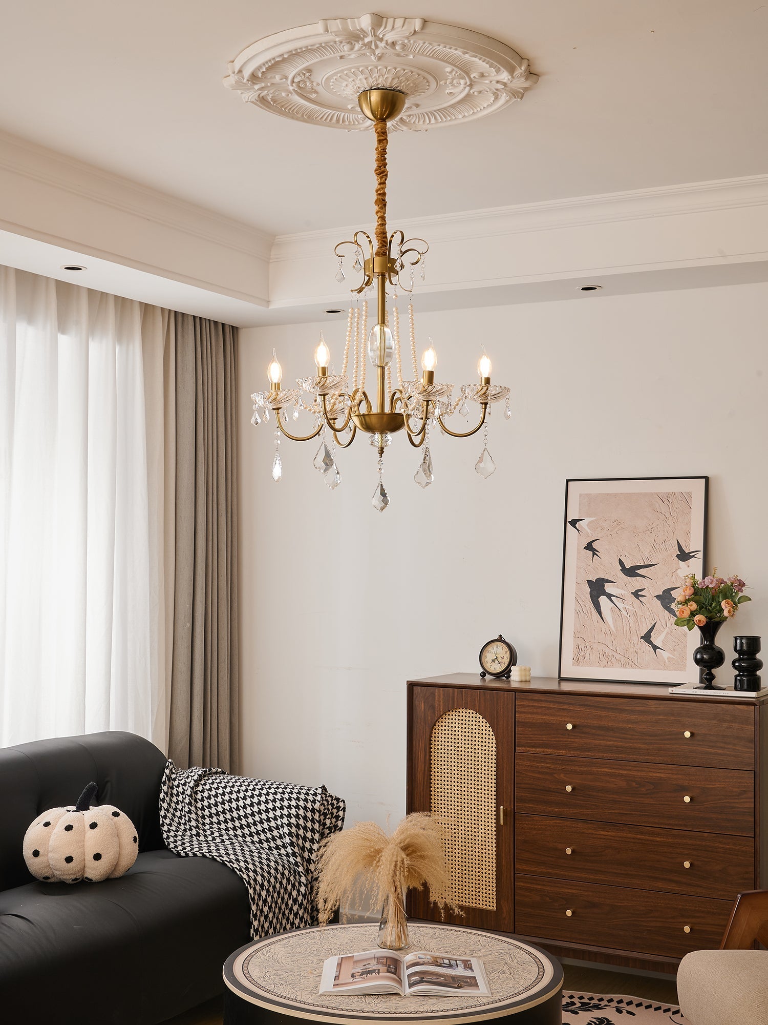 Evaria Traditional Luxury Crystal Pearl Chandelier-Neutral Decor