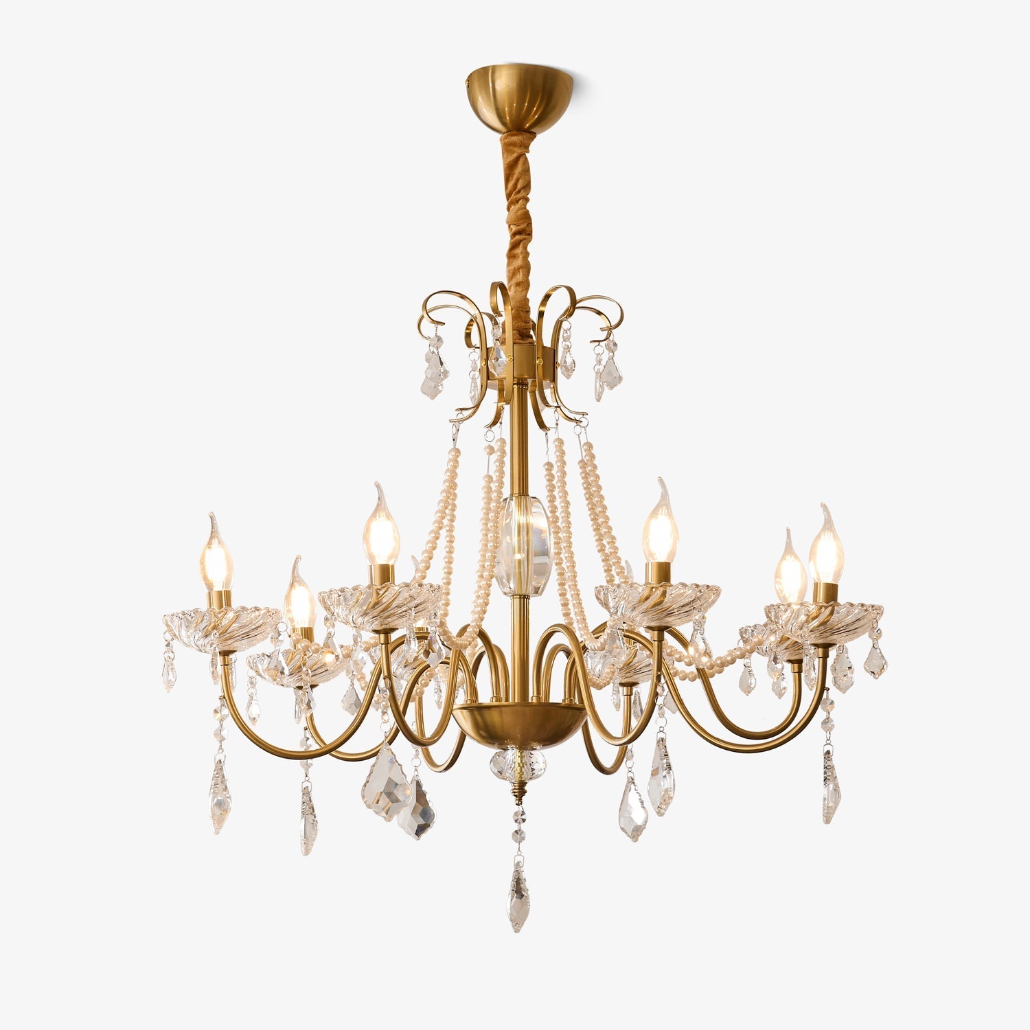 Evaria Traditional Luxury Crystal Pearl Chandelier-Neutral Decor