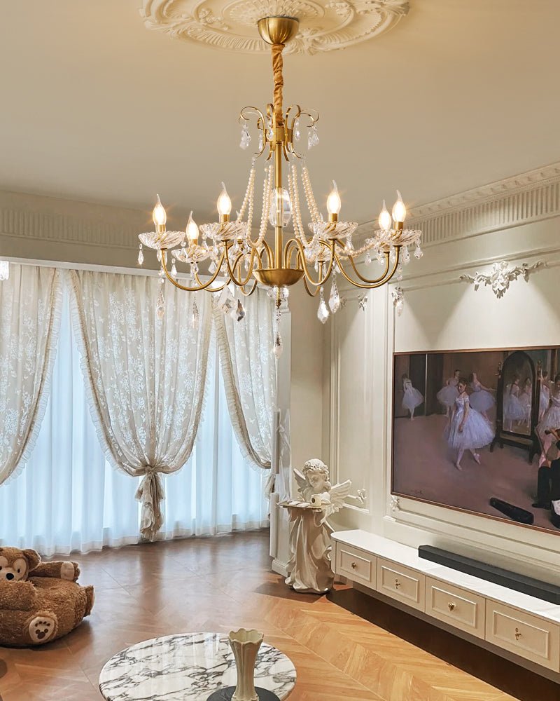 Evaria Traditional Luxury Crystal Pearl Chandelier-Neutral Decor