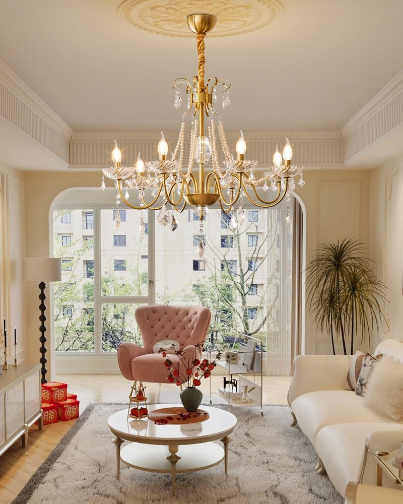 Evaria Traditional Luxury Crystal Pearl Chandelier-Neutral Decor