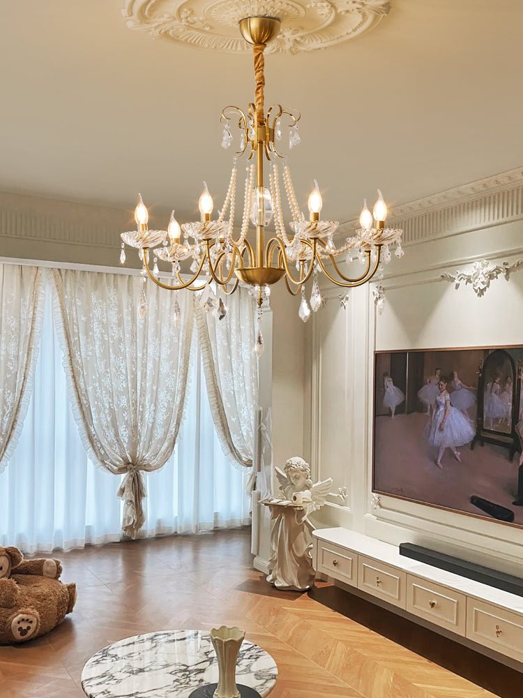 Evaria Traditional Luxury Crystal Pearl Chandelier-Neutral Decor