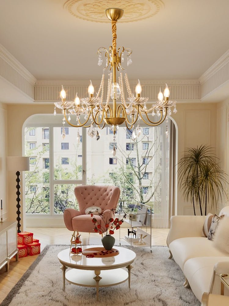 Evaria Traditional Luxury Crystal Pearl Chandelier-Neutral Decor
