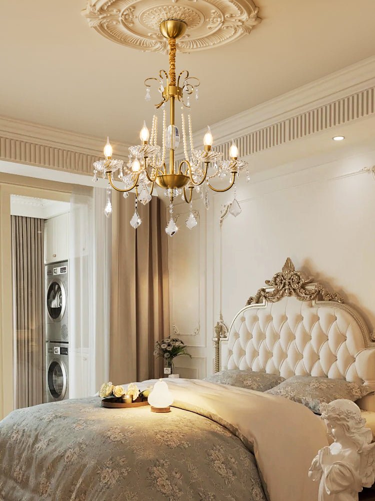Evaria Traditional Luxury Crystal Pearl Chandelier-Neutral Decor