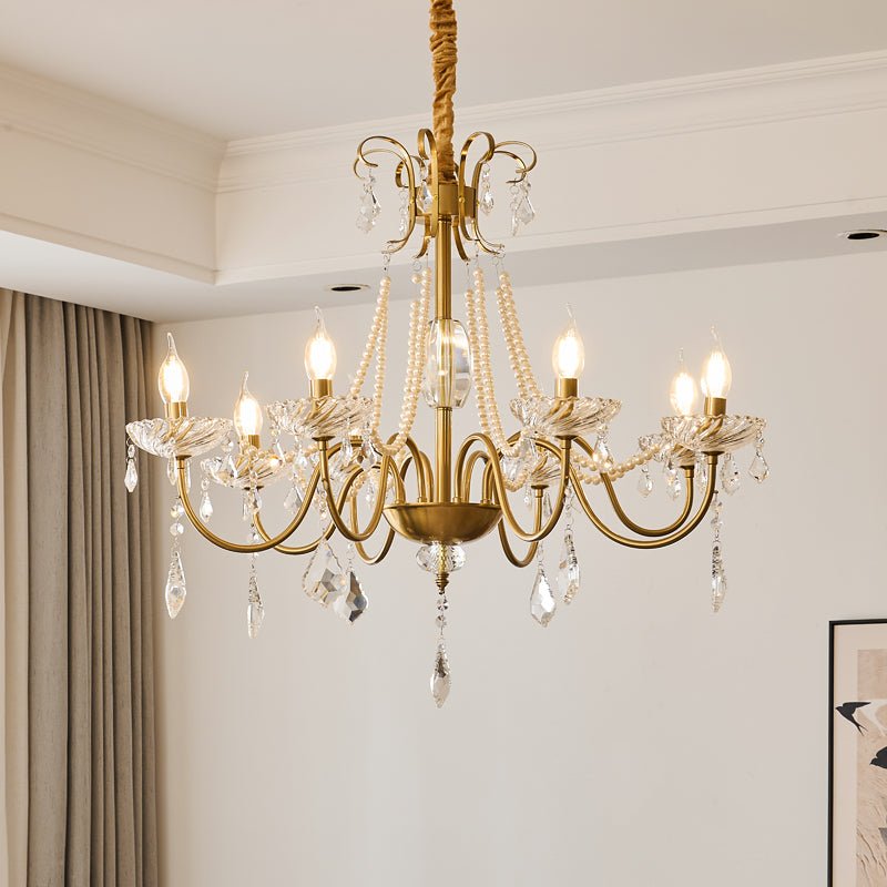 Evaria Traditional Luxury Crystal Pearl Chandelier-Neutral Decor