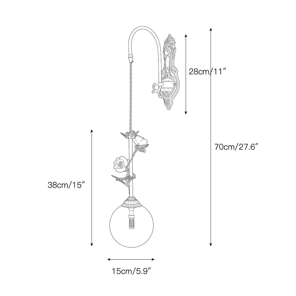Evelyn Glass Rose Wall Sconce shown in the blue glass option.
