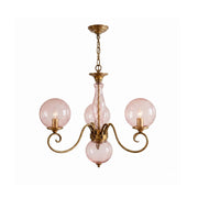 Evelyn Glass Chandelier in antique brass finish with clear globes.
