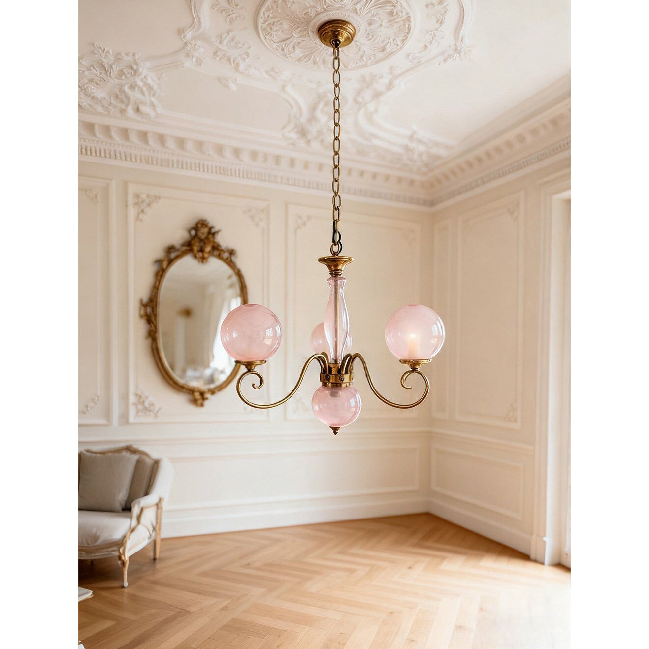 The central glass-balustered column and lower counterweight globe.