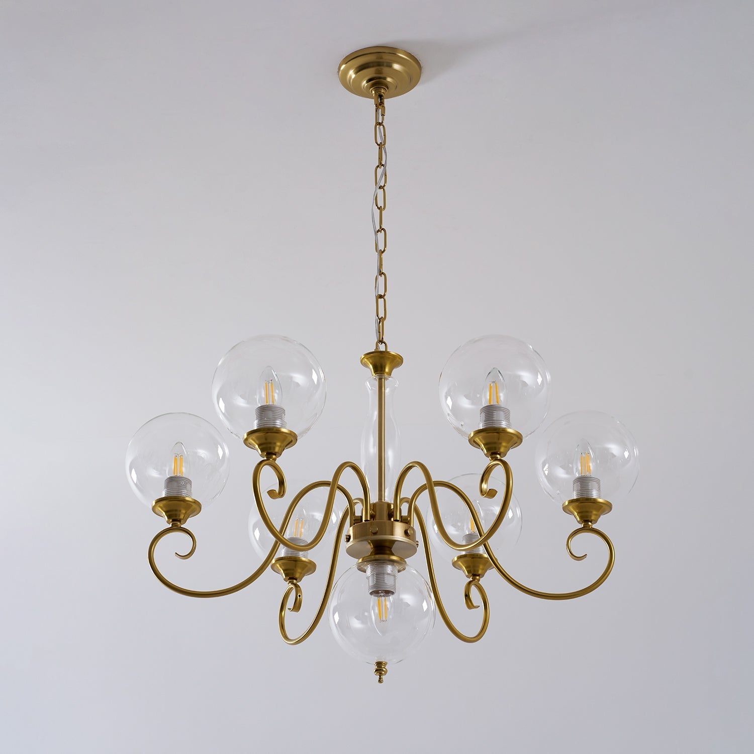 The 8+1 head chandelier in a double-height entryway.