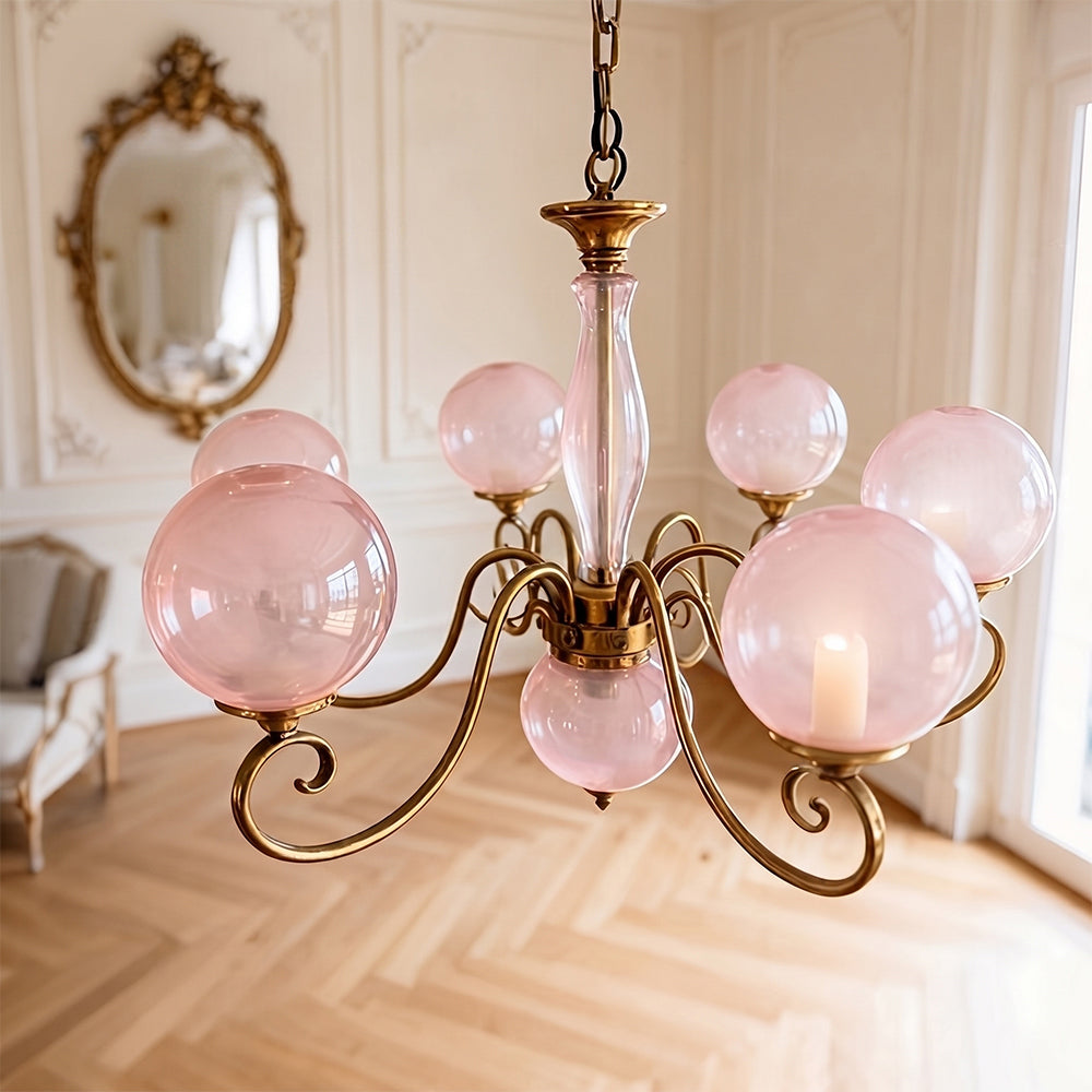 The 5+1 head configuration of the Evelyn Chandelier.