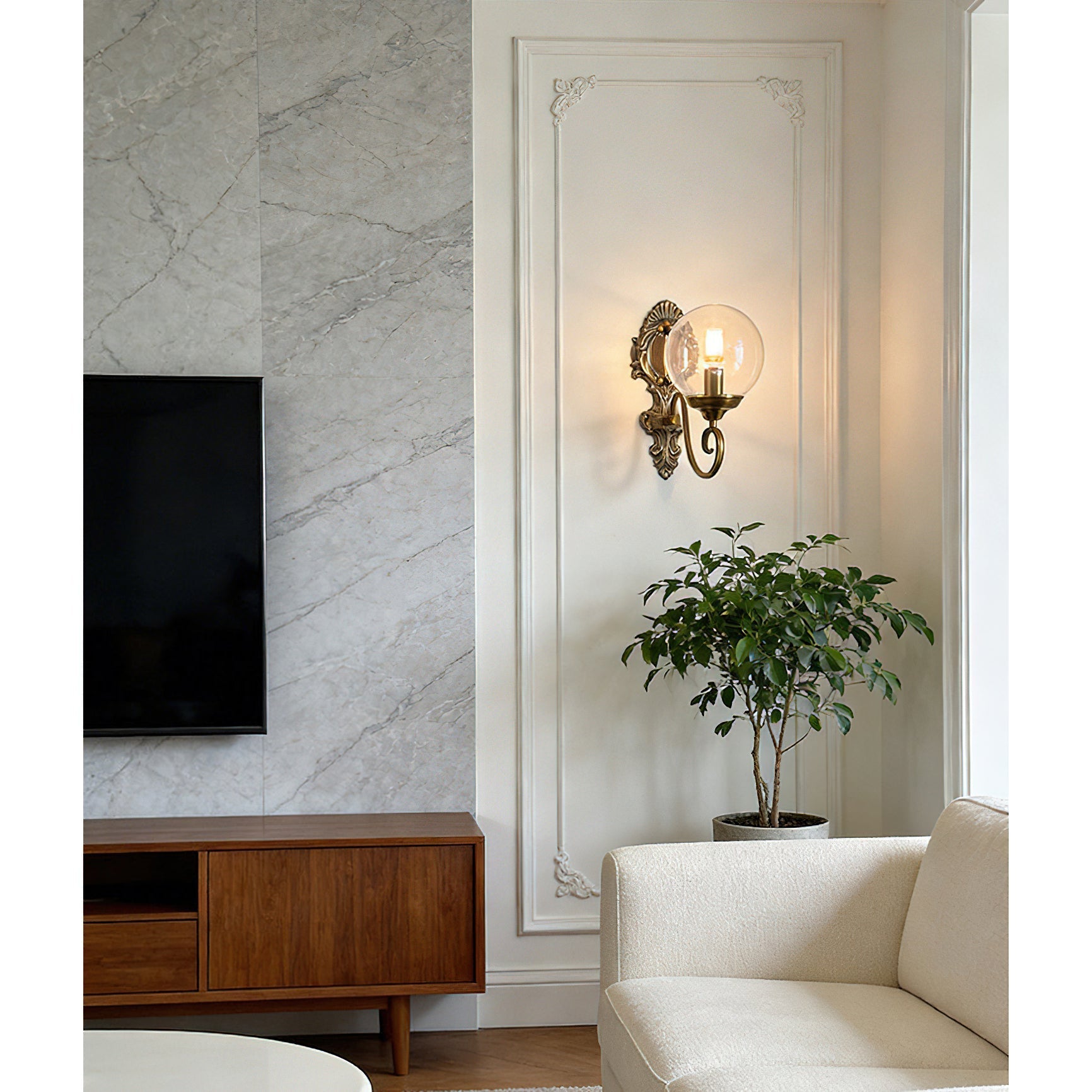 Evelyn Glass Wall Lamp shown with a blue glass shade.