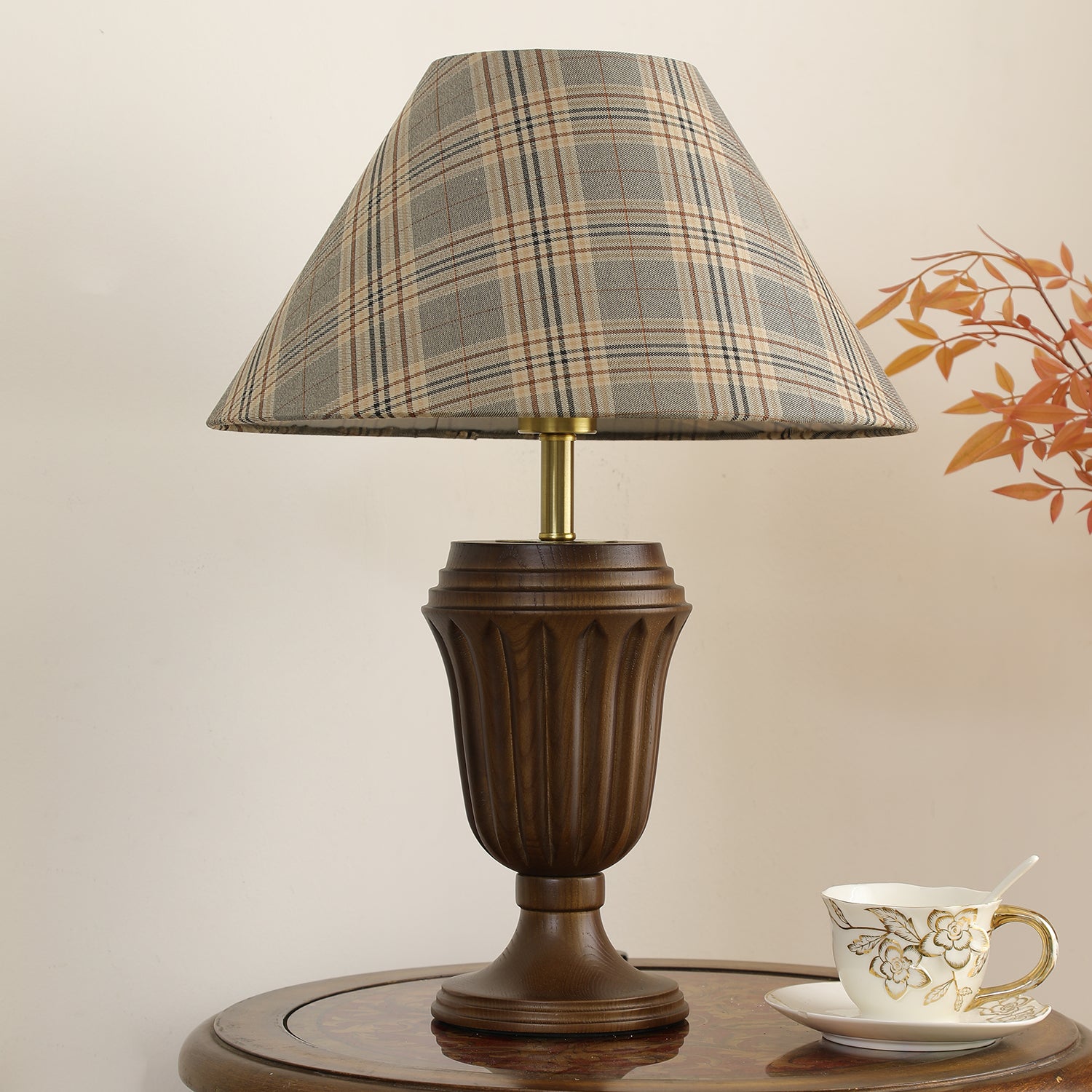 Orione Wood & Fabric Table Lamp-Neutral Decor