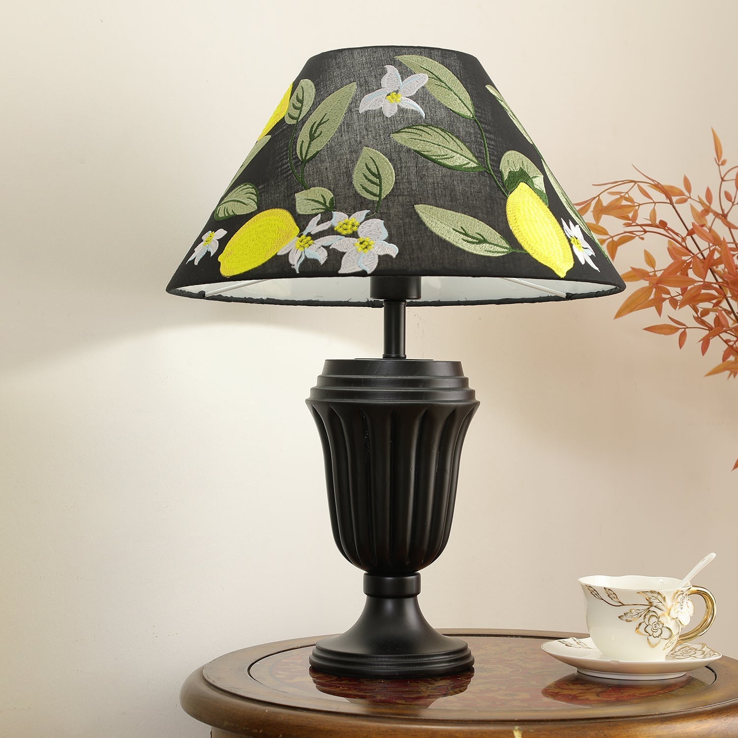 Orione Wood & Fabric Table Lamp-Neutral Decor