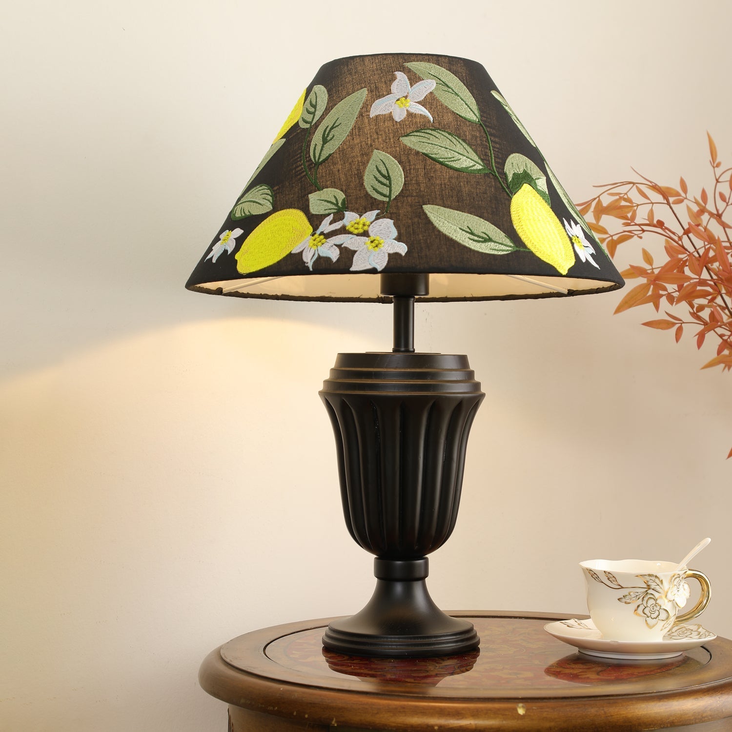 Orione Wood & Fabric Table Lamp-Neutral Decor