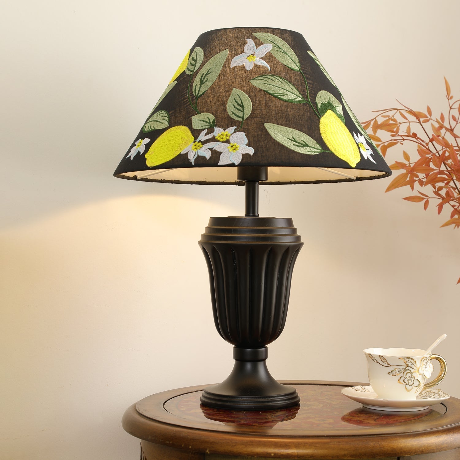 Orione Wood & Fabric Table Lamp-Neutral Decor