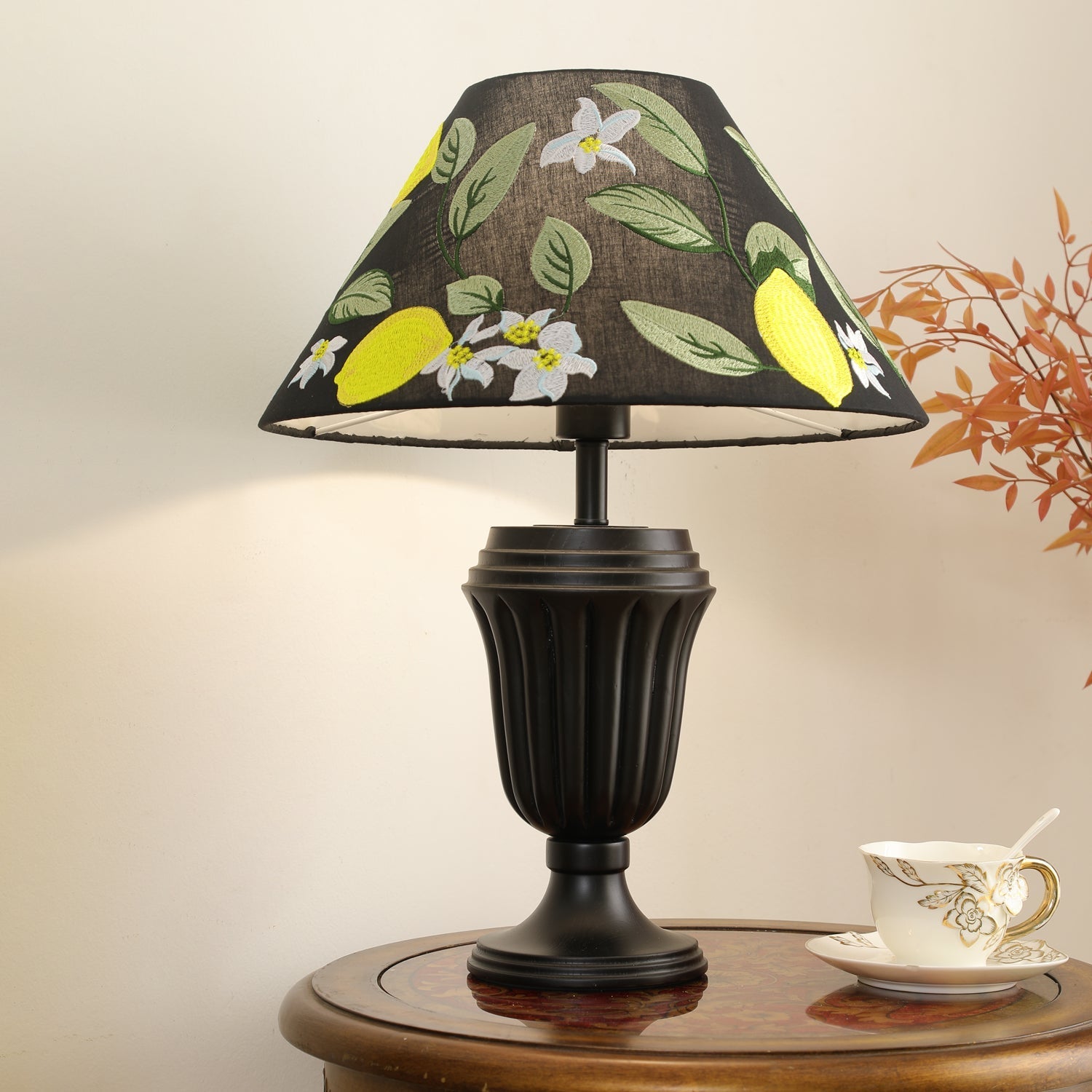 Orione Wood & Fabric Table Lamp-Neutral Decor
