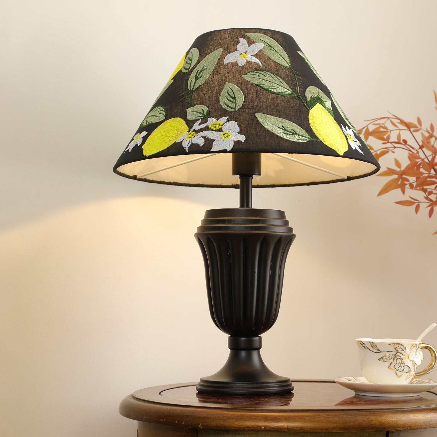 Orione Wood & Fabric Table Lamp-Neutral Decor