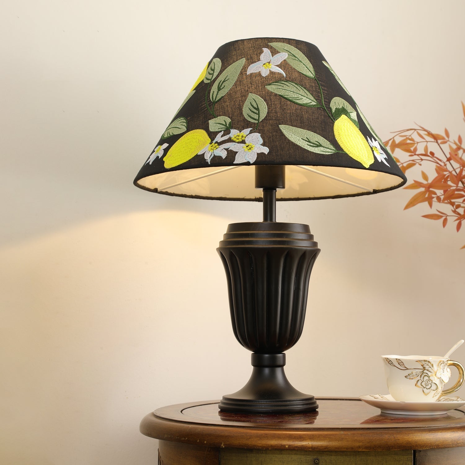 Orione Wood & Fabric Table Lamp-Neutral Decor