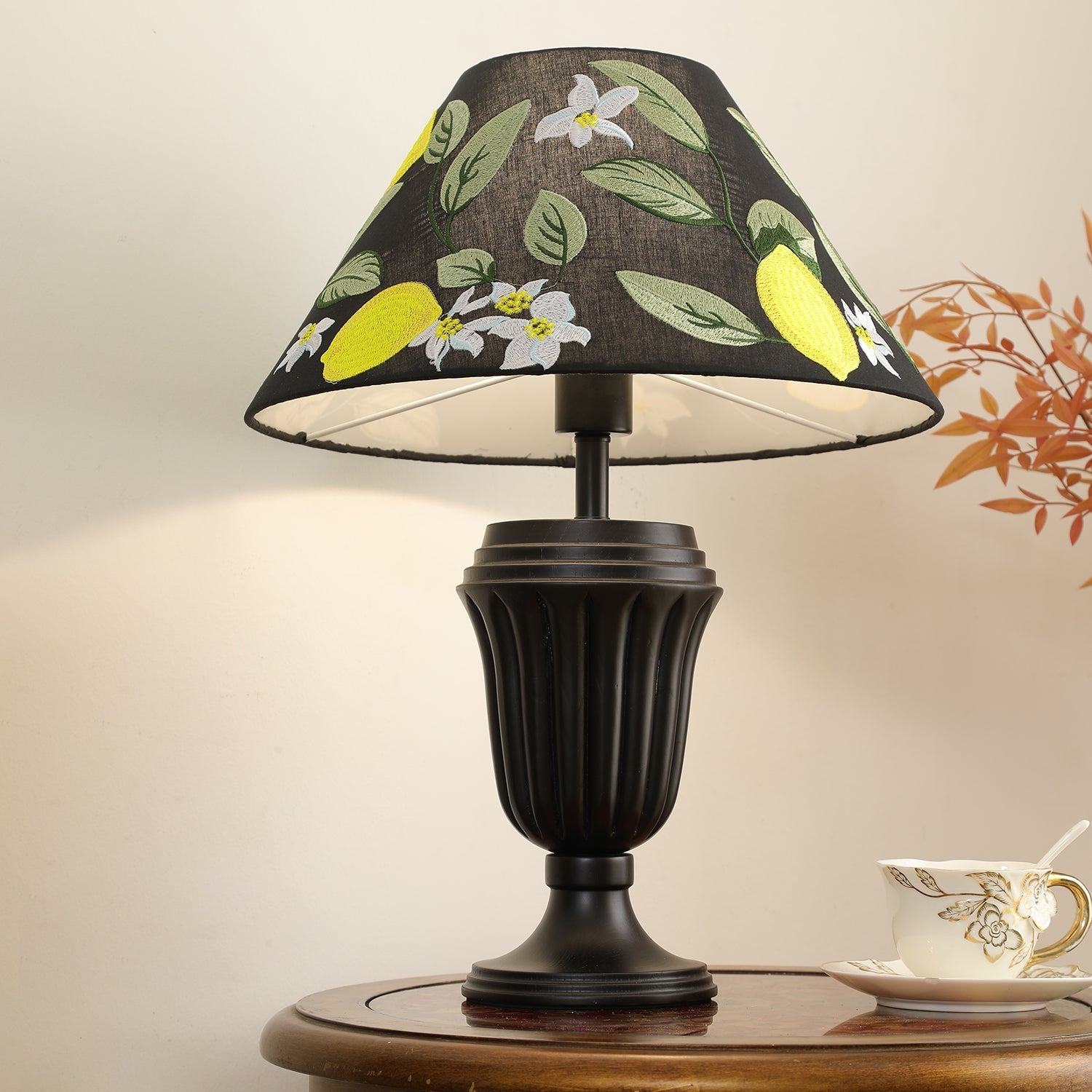Orione Wood & Fabric Table Lamp-Neutral Decor