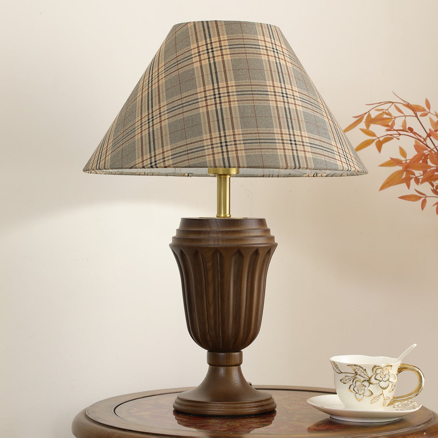 Orione Wood & Fabric Table Lamp-Neutral Decor