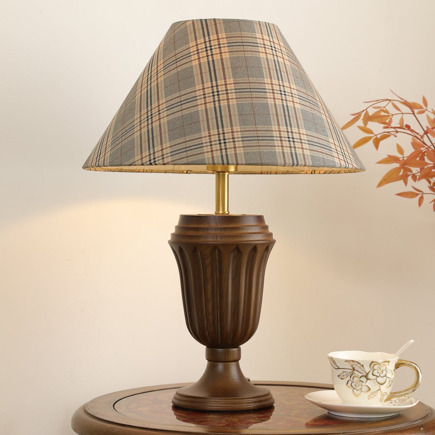 Orione Wood & Fabric Table Lamp-Neutral Decor