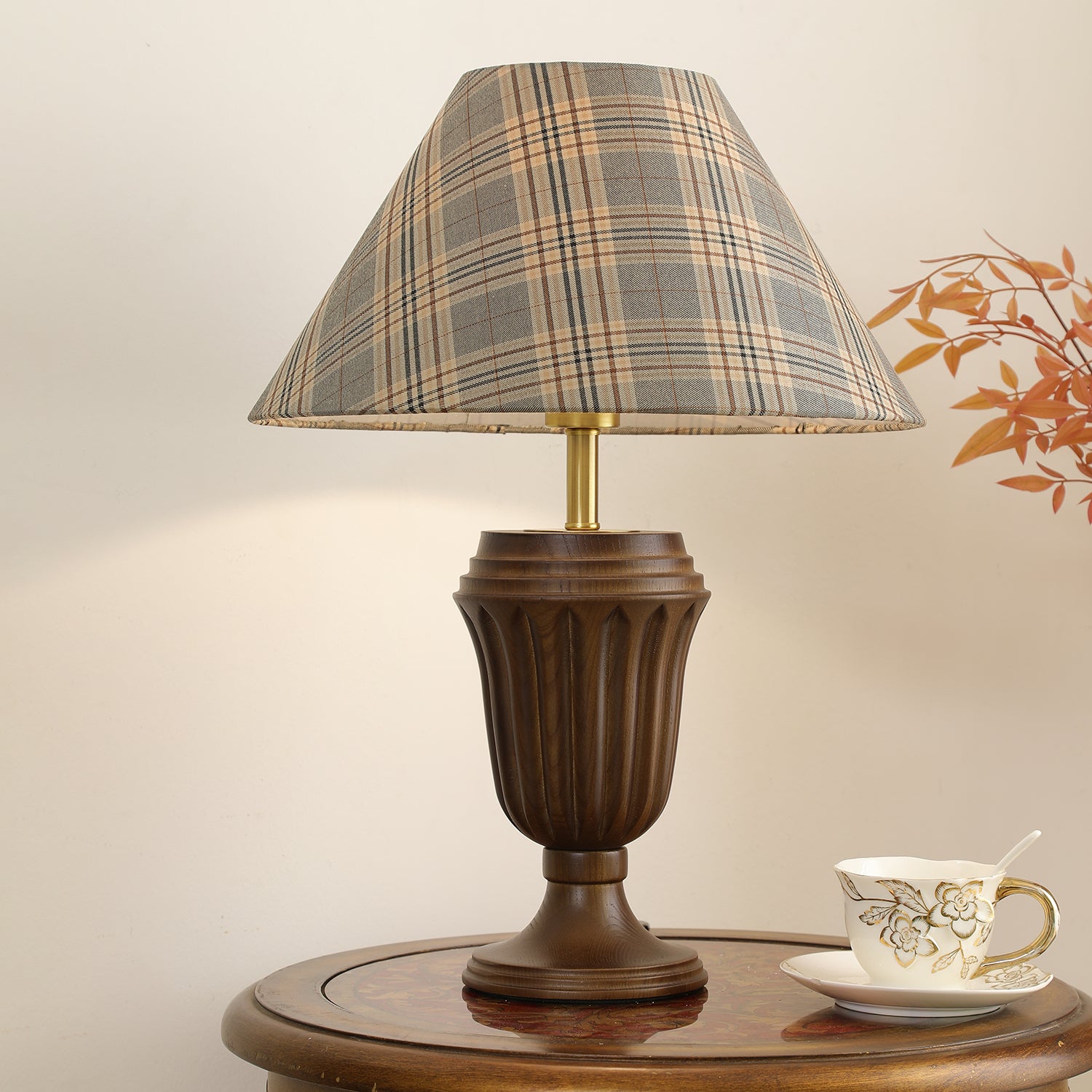 Orione Wood & Fabric Table Lamp-Neutral Decor