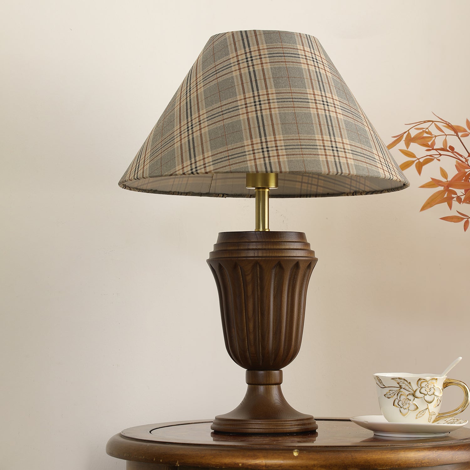 Orione Wood & Fabric Table Lamp-Neutral Decor
