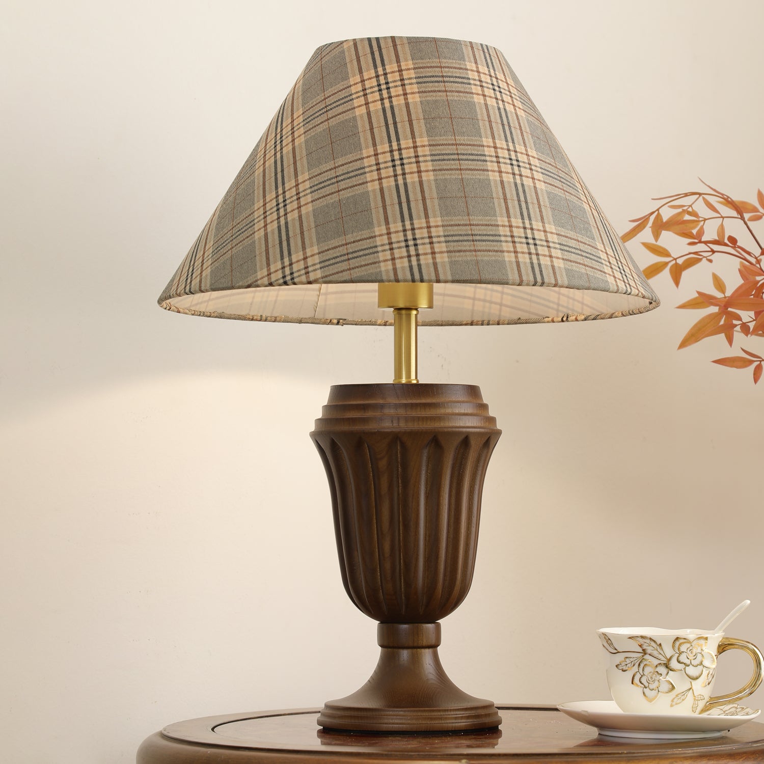 Orione Wood & Fabric Table Lamp-Neutral Decor