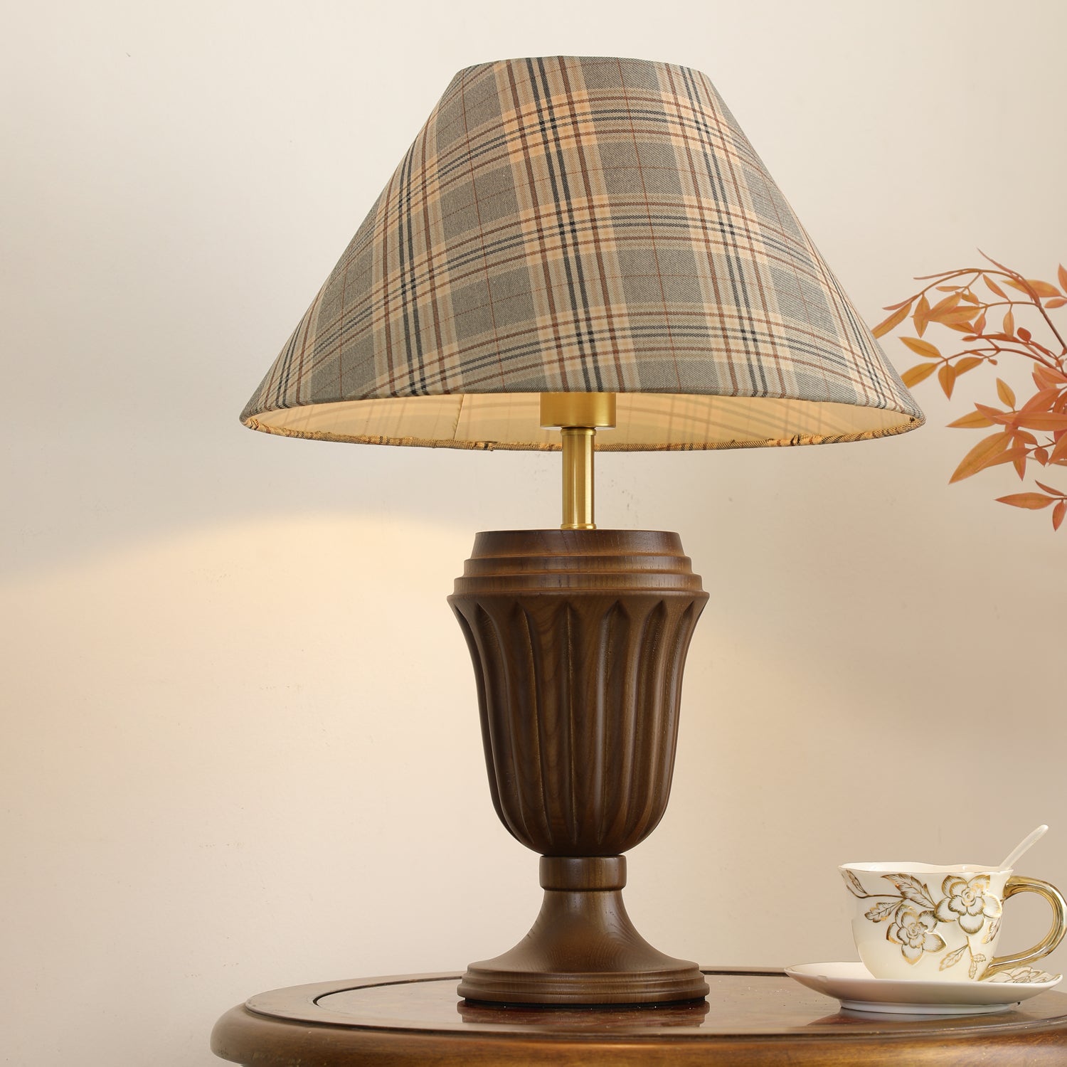 Orione Wood & Fabric Table Lamp-Neutral Decor