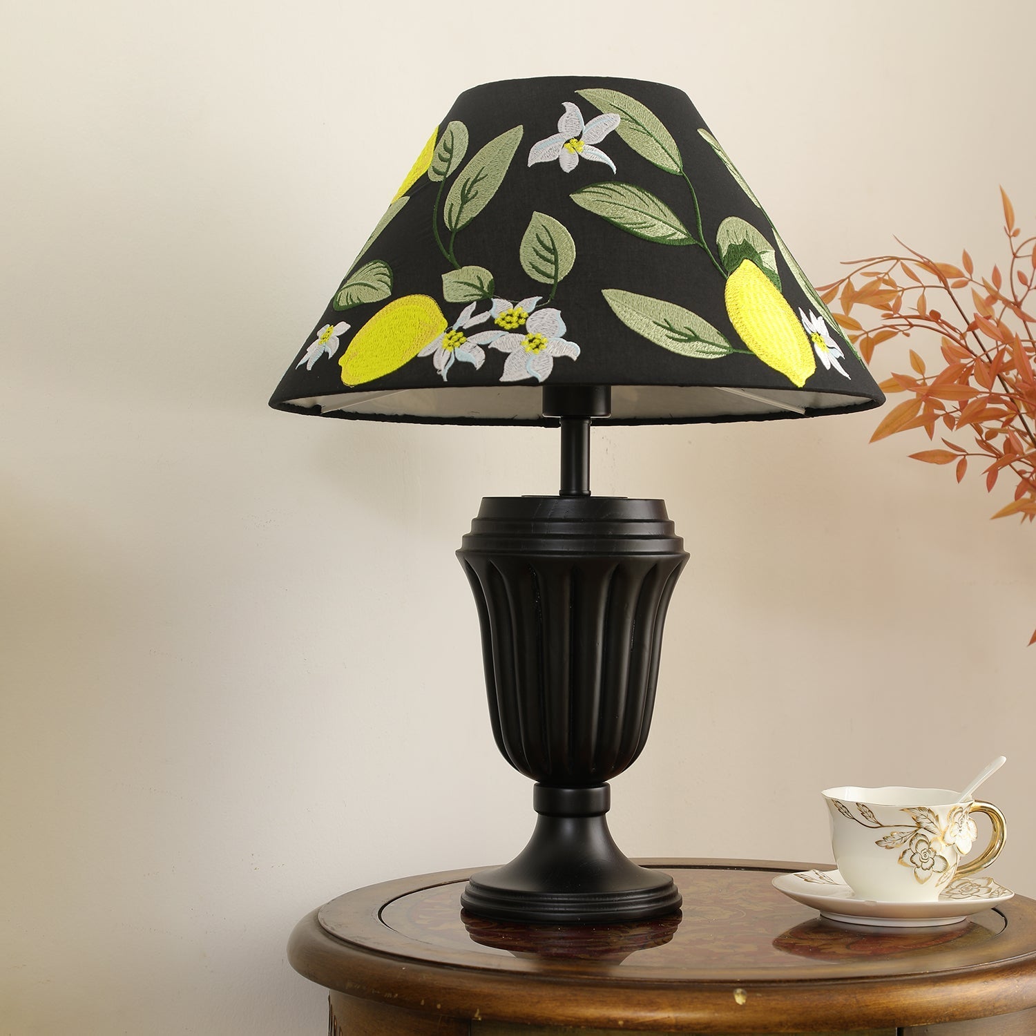 Orione Wood & Fabric Table Lamp-Neutral Decor