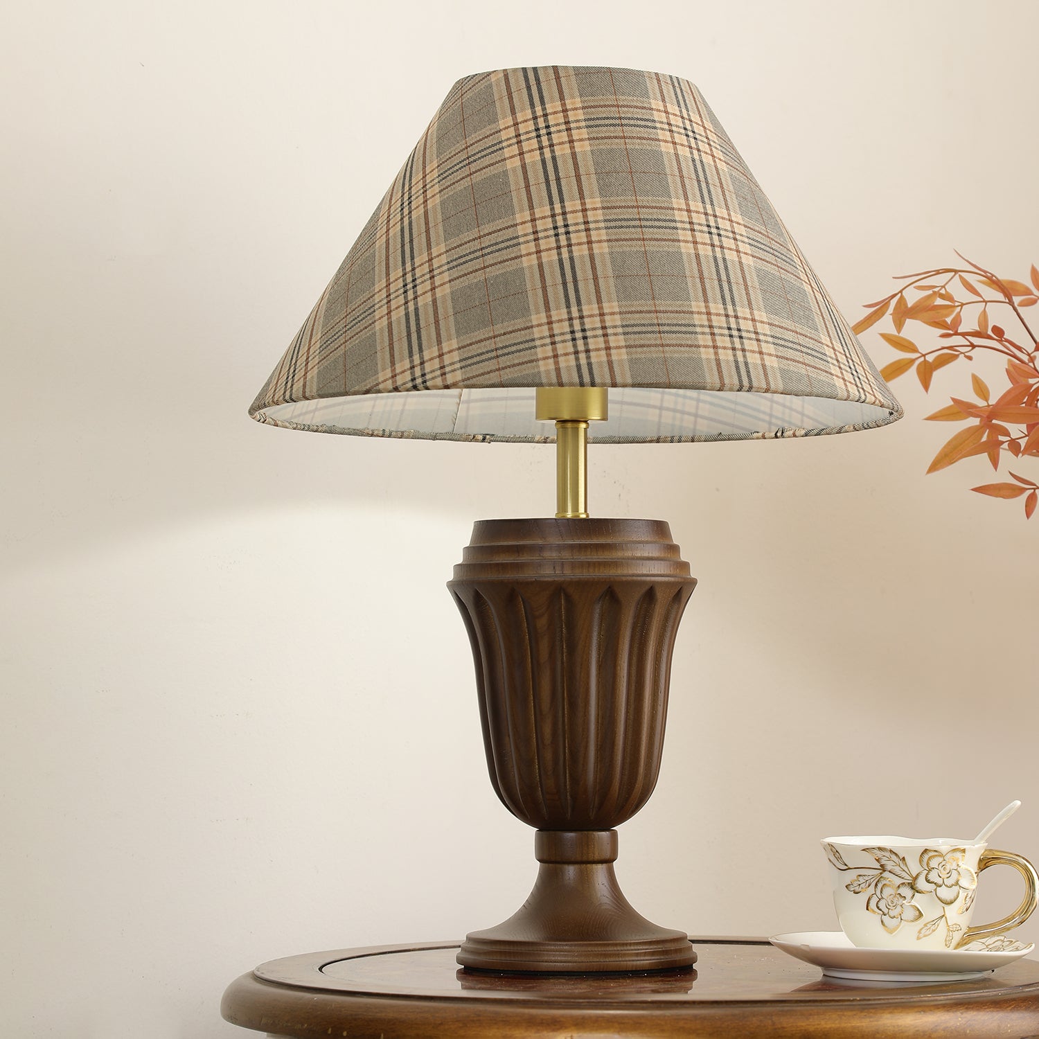 Orione Wood & Fabric Table Lamp-Neutral Decor