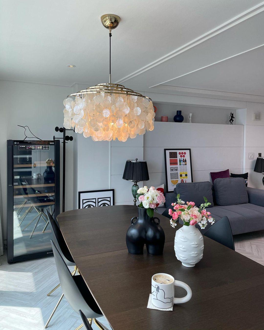 Rivena Pendant Lamp Round Shell Ring-Neutral Decor