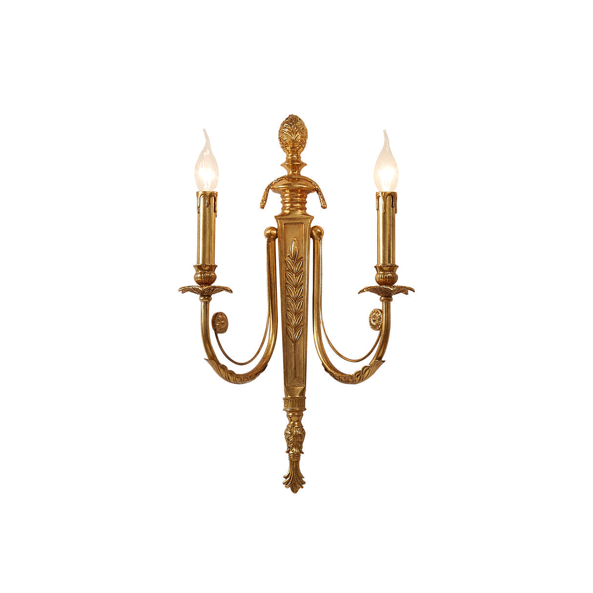 Front view of the Fabienne Wall Lamp showcasing its brass finish and two-arm design.