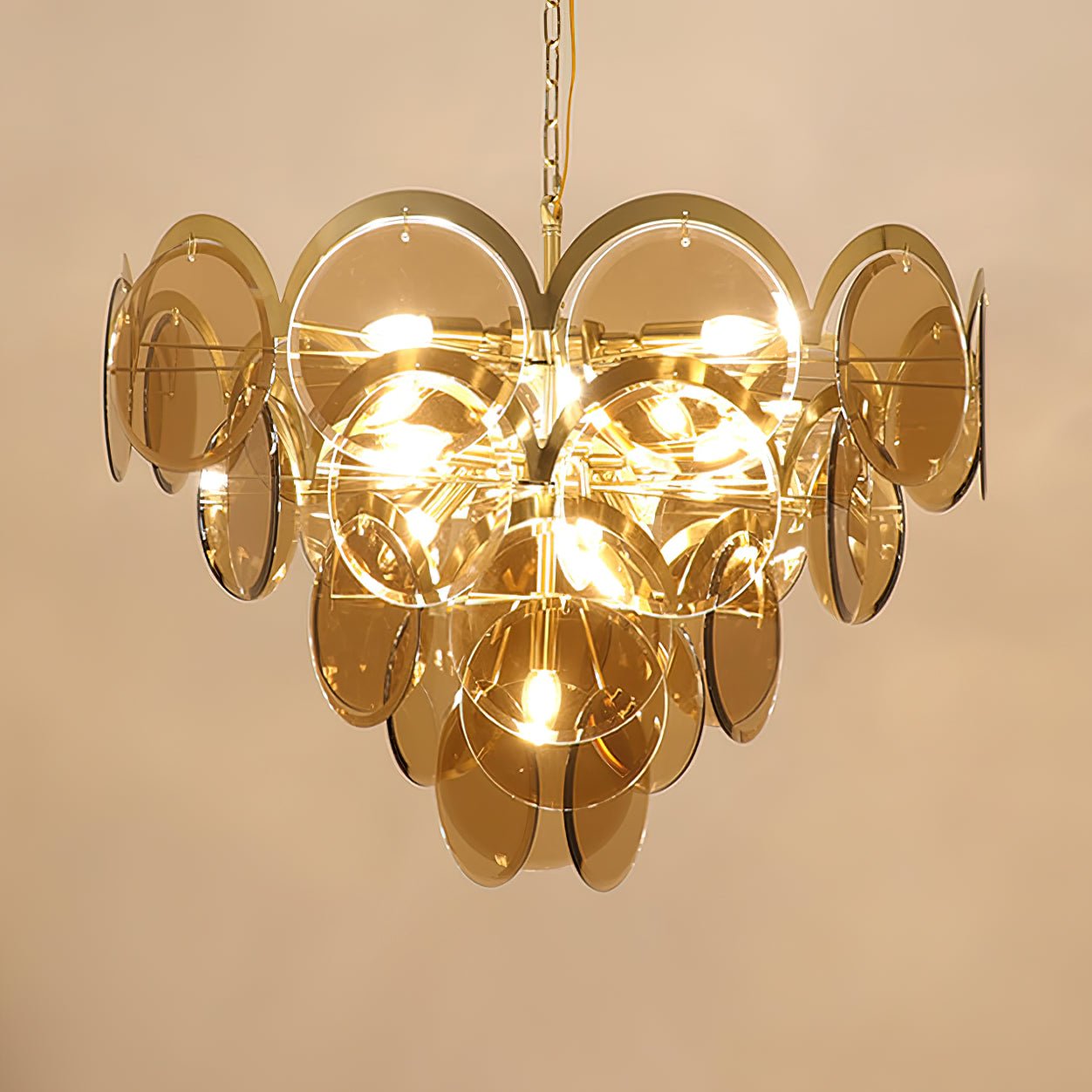 Bryndis Chandelier Amber Glass Tiered Circles-Neutral Decor