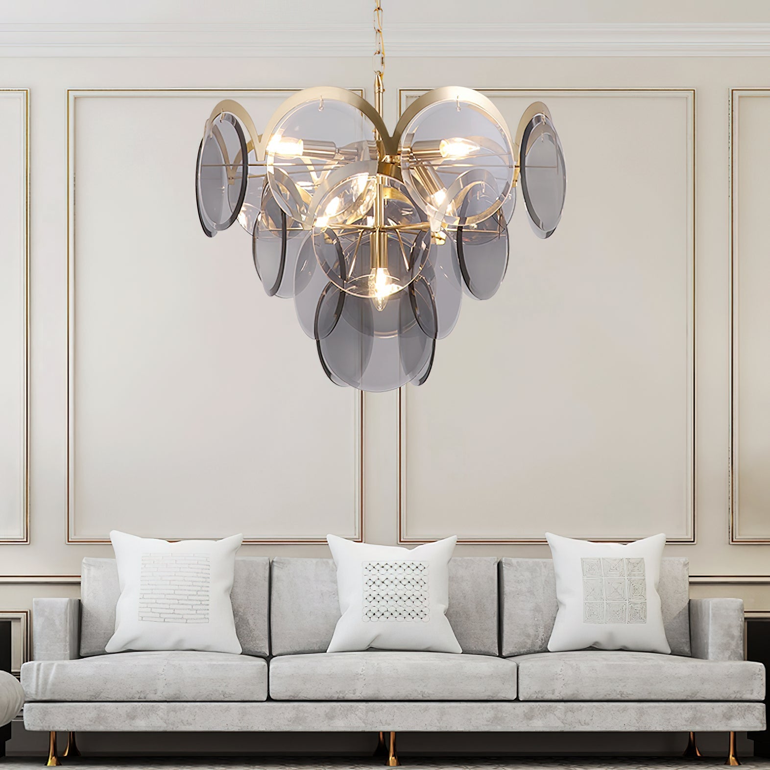 Bryndis Chandelier Amber Glass Tiered Circles-Neutral Decor